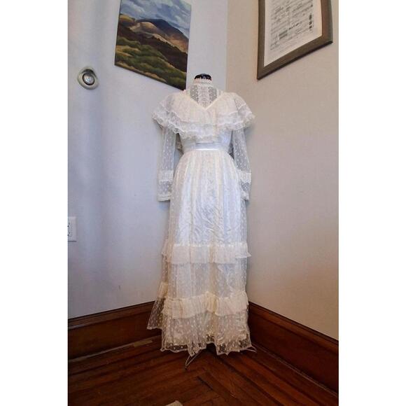Vintage 1970sGUNNE SAX Edwardian Boho Lace Maxi Wedding Dress Bridal Gown Sz 9